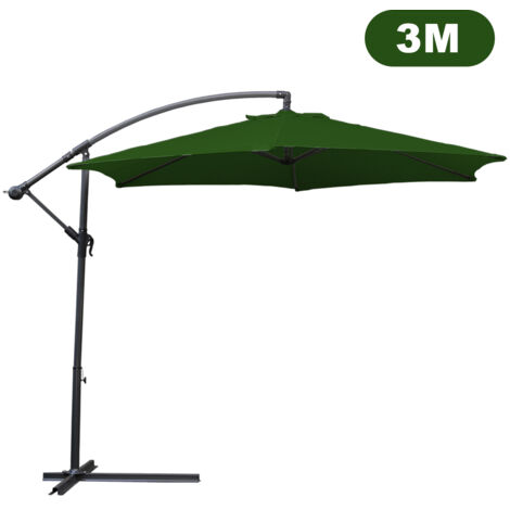 Parasol, parasol ampli Ø 300 cm, protection solaire, protection UV jusqu'à UPF 30+, ouverture et fermeture facile, vert