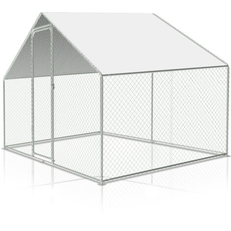 Poulailler extérieur Toit du poulailler, Acier galvanisé Petit poulailler Enclos extérieur avec protection solaire Cage à poules, 3 x 2 x 2 m (1/5)