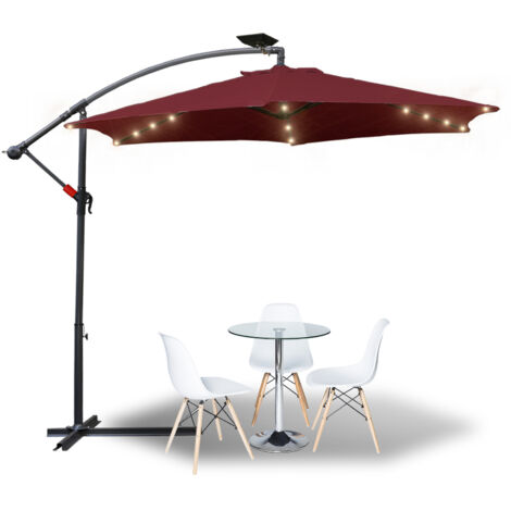 Parasol avec LED 300 cm Parasol de jardin Parasol de balcon rond Fonction d'inclinaison Hydrofuge pivotant à 360° Rouge (1/5)