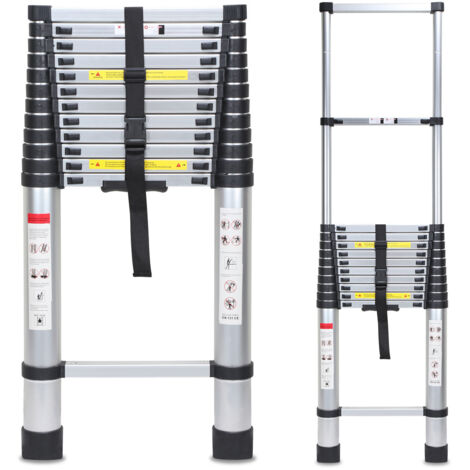 SWANEW Echelle télescopique 5m 13nombre de marches Alu argent Echelle multi-usages jusqu'à 150kg (1/5)