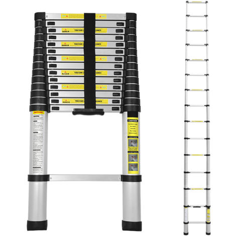 EINFEBEN Echelle Télescopique 4,4M Silber Échelle pliante télescopique pliable extensible Échelle droite simple charge max. 150 kg (1/4)
