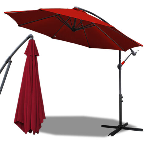 Parasol, ombrelle Ø 300 cm, protection solaire, protection UV jusqu'à UPF 30+, ouverture et fermeture facile, rouge (1/5)