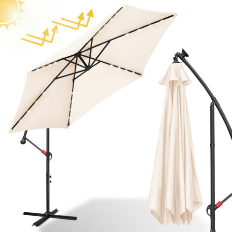 EINFEBEN Parasol Parapluie 300 cm avec LED, protection UV, manivelle -Beige (1/5)