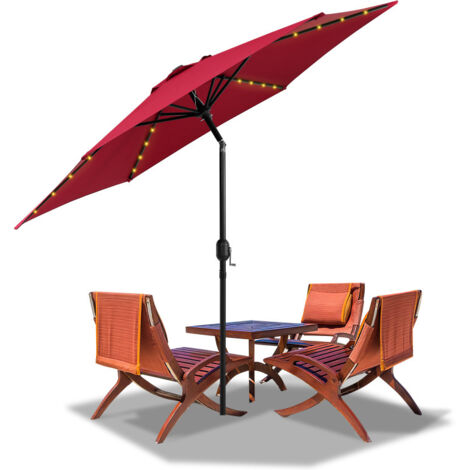 SWANEW Parasol de jardin rond,protection UV jusqu'à UV30+, Inclinable,acve support et LED,270cm,Rouge (1/5)