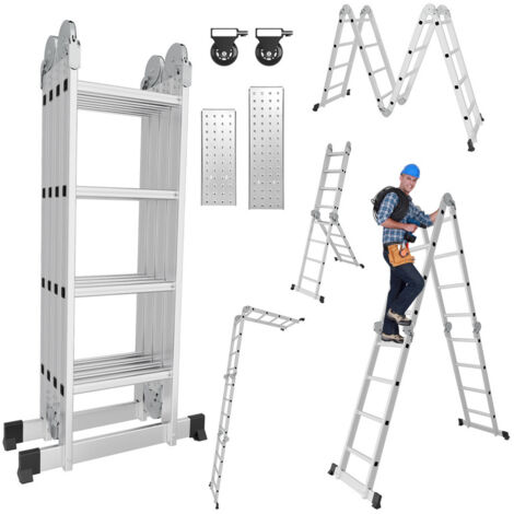 Swanew – Échelle articulée pliante 4x4 marches – Capacité 150 kg – Hauteur 470/582 cm – 2 plaques de plateforme – Verrou de sécurité multi-positions