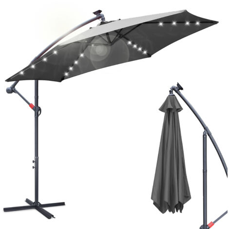 EINFEBEN Parasol Deporte LED solaire Protection UV et résistant aux intempéries Ø300cm Gris (1/5)