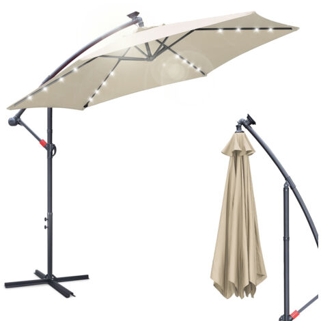 EINFEBEN Parasol Deporte LED solaire Protection UV et résistant aux intempéries Ø300cm Beige (1/5)