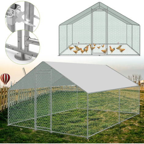 EINFEBEN Enclos poulailler grillagé avec porte latérale et toit dôme 24 m² 3x8x2m (1/5)