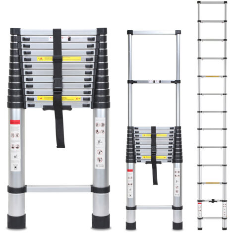 SWANEW Echelle télescopique 5m Alu Argent Escabeau polyvalent jusqu'à 150kg (1/5)