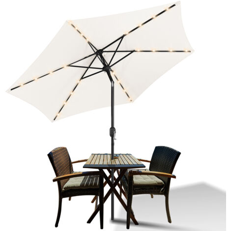 SWANEW Parasol Droit LED solaire jardin avec protection UV et fonction inclinable Ø270cm Beige (1/5)