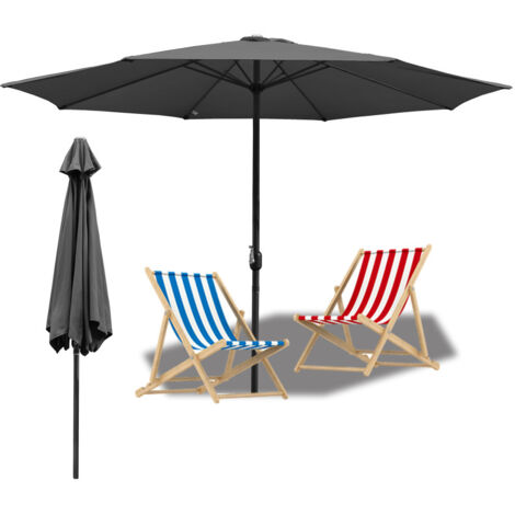 Parasol de Jardin 350 cm, UV30+, Parasol d’Extérieur, Parasol de Terrasse, Manivelle, Gris, Parapluie hawaïen (1/5)