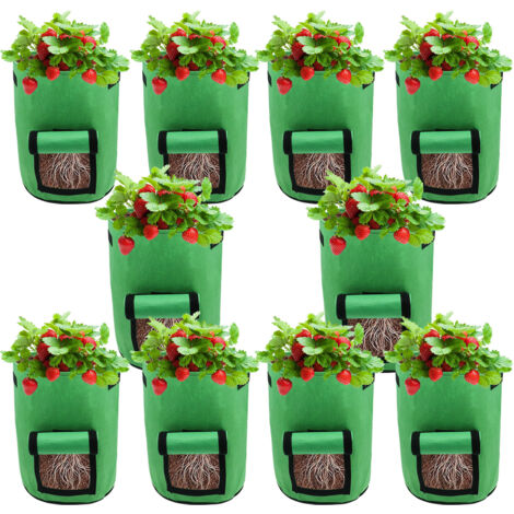 EINFEBEN sacs de plantation pour le jardin le balcon Avec fenêtre Sac à planter, 30x35cm/35x40cm, 10gallons Vert Lot de 10 (1/5)