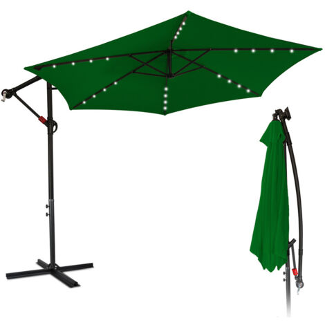 Parasol avec LED, 300 x 300 cm, UPF 30+, rotation 360°, fonction d'inclinaison, hydrofuge, vert (1/5)