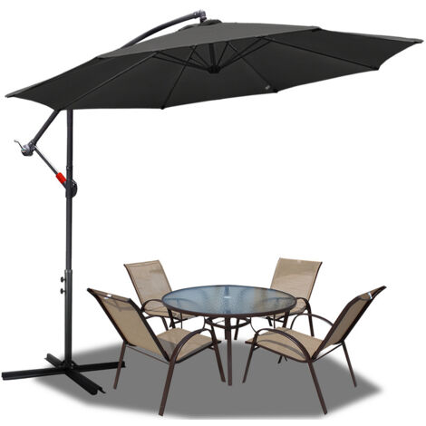 3.5m Parasol Parasol de jardin hydrofuge Parasol de terrasse UV30+ avec manivelle balcon Parasol de marché, gris (1/5)