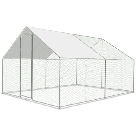 Poulailler extérieur Toit du poulailler, Acier galvanisé Petit poulailler Enclos extérieur avec protection solaire Cage à poules, 3 x 3 x 2 m (1/5)