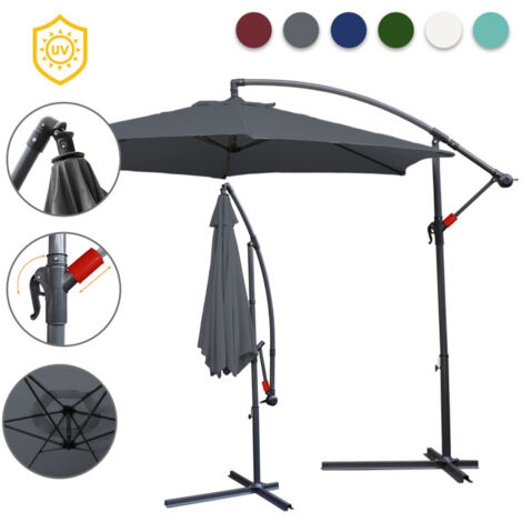 Parasol, 350 x 350 cm, UPF 30+, rotation 360°, fonction d'inclinaison, hydrofuge, gris (1/4)
