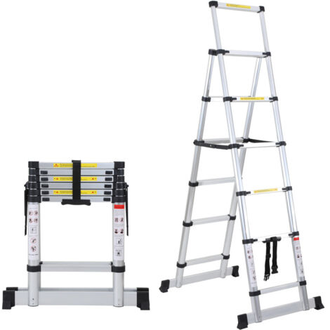 EINFEBEN Echelle télescopique professionnel multifonction articulée 1,4 +1,7m, escabeau 4x5 marches pliable (1/5)