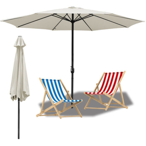Parasol de Jardin Dia 350 CM Strucutre en Métal Robuste Anti-UV, Beige, Parapluie hawaïen, Parapluie d'extérieur (1/5)