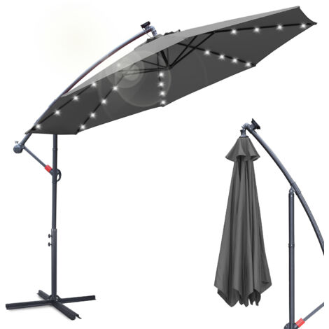 EINFEBEN Parasol - parasol jardin, parasol, parasol de balcon - 350 cm Gris mit LED (1/5)