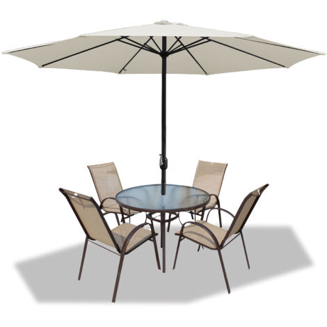 Parasol de Jardin 350 cm, UV30+, Parasol d’Extérieur, Parasol de Terrasse, Manivelle, Beige, Parapluie hawaïen (1/5)
