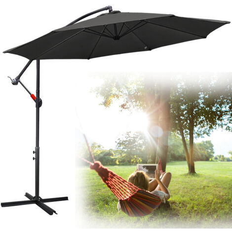 Parasol 350 cm avec protection UV 30+ Manivelle Pliable Alu Rond Balcon Terrasse Jardin Parasol à manivelle Marché Gris (1/5)
