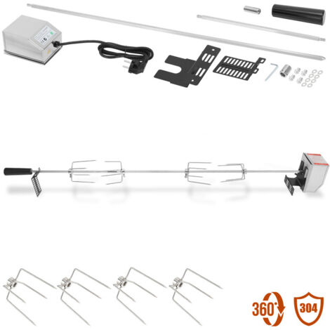 EINFEBEN Broche BBQ Set 117cm 230V en Acier affiné 4 Fourches incluses Broches Grillade Rôtisserie (1/5)