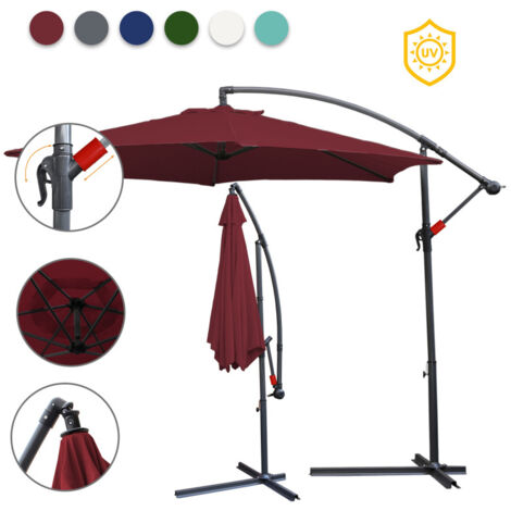 Parasol, 350 x 350 cm, UPF 30+, rotation 360°, fonction d'inclinaison, hydrofuge, rouge (1/4)