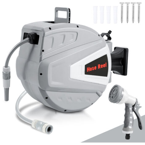 EINFEBEN Enrouleur De Tuyau 20+2m Pression 8 Bar Raccord 1/4"avec Pistolet à Eau (9 Modes de Jet Réglables) Rétractation à 180° Automatique Pneumatique (1/5)