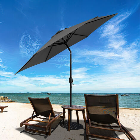 Parasol de Jardin 270 cm, UV30+, Parasol d’Extérieur, Parasol de Terrasse, Manivelle, Gris, Parasol de plage (1/5)