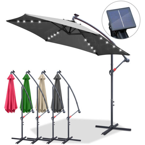 EINFEBEN Parasol Deporté Lumineux Ø350CM - 32 LED & Base en Croix - Hauteur et Angle Réglables - Système de Manivelle, Gris (1/5)