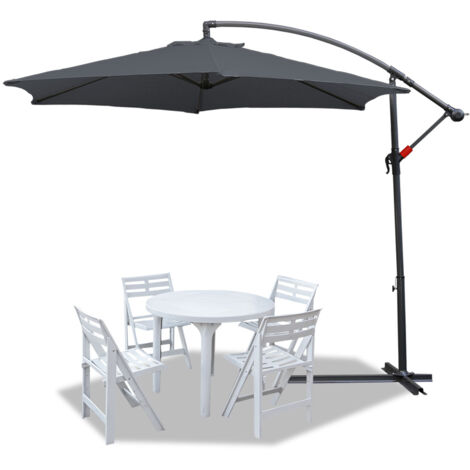 Parasol 350 cm gris - manivelle - protection UV hydrofuge pliable - Parapluie de marché (1/5)