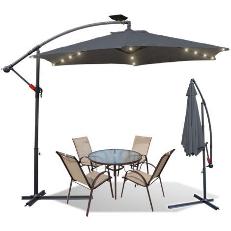 EINFEBEN Parasol Ø3m UV40+ avec LED solaire orientable parasol de jardin manivelle parasol aluminium,Grey (1/5)