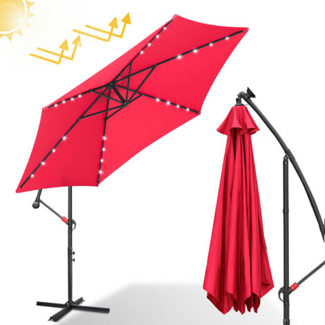 EINFEBEN Parasol Parapluie 350 cm avec LED, protection UV, manivelle -Rouge (1/5)