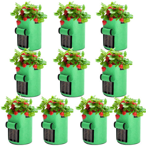 EINFEBEN Sacs de Plantation pour Pommes de Terreréutilisables, pour la Culture des Fraises, Carottes, tomates, Fleurs vert, Vert Lot de 10, 10 Gall, 38 L (1/5)