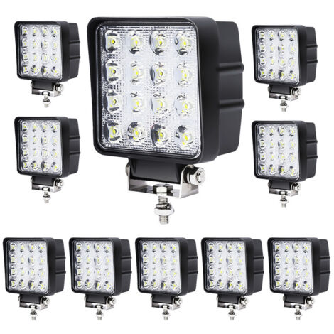 EINFEBEN 10X 48W Projecteur Phare de Travail 12V 24V LED Carré LED Moto Spot Feux Additionnels Offroad Lampe (1/4)