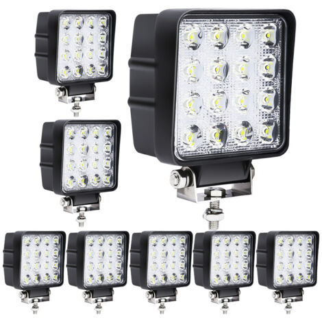 EINFEBEN 12V 24V Projecteur Phare de Travail LED Carré 8X 48W LED Moto Spot Feux Additionnels Offroad Lampe (1/4)