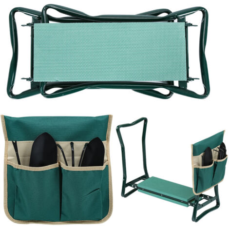 EINFEBEN Tabouret de Jardin Pliable, Banc Agenouilloir de Jardin Pliable, Banc de Genou Siège Pliable avec 1 Sacs de Travail , Vert - Vert (1/5)