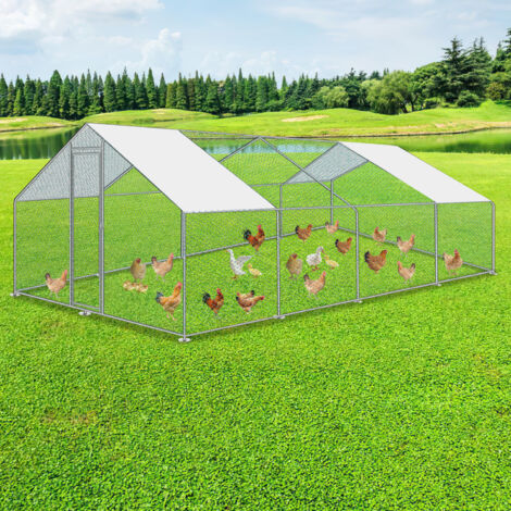 EINFEBEN Poulailler XXL Enclos d'extérieur beaucoup d'espace pour poules, lapins et autres petits animaux, cadre en acier 3 x 8 x 2 m (1/5)