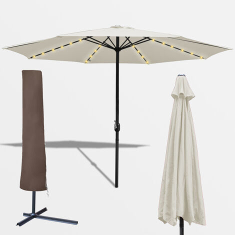 3.5m Parasol avec LED et housse de protection Parasol ampli de jardin Terrasse UV30+ Parasol de marché,Beige (1/5)