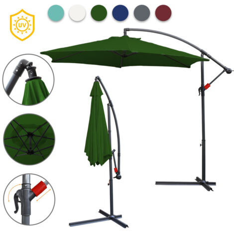 Parasol, 350 x 350 cm, UPF 30+, rotation 360°, fonction d'inclinaison, hydrofuge, vert (1/4)