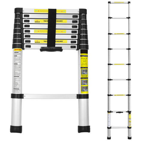EINFEBEN Echelle Télescopique 2,6M Silber Échelle pliante télescopique pliable extensible Échelle droite simple charge max. 150 kg (1/5)