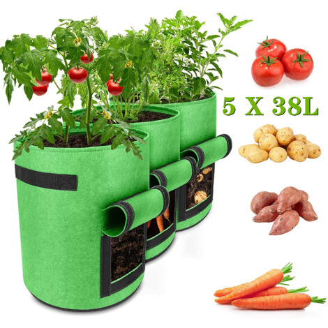 EINFEBEN 5 Sac de Plantation de Terre avec Poignée Fixe 10 Gallons Sacs à Plantes de Pommes de Terre avec Fenêtre Velcro Visible (1/5)