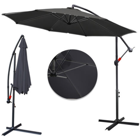 Parasol 300 cm Parasol de plage Parasol de marché Parasol de jardin Parasol de terrasse Rond UV30+, Gris (1/5)