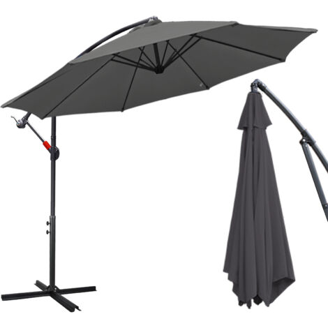 3.5m Parasol Parasol de jardin hydrofuge Parasol de terrasse UV30+ avec manivelle balcon Parasol de marché, gris (1/5)