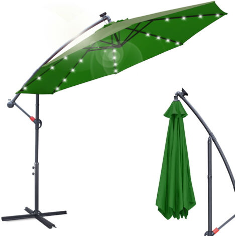 Parasol avec LED 350 cm Parasol de jardin Parasol de balcon rond Fonction d'inclinaison Hydrofuge pivotant à 360° Vert (1/5)