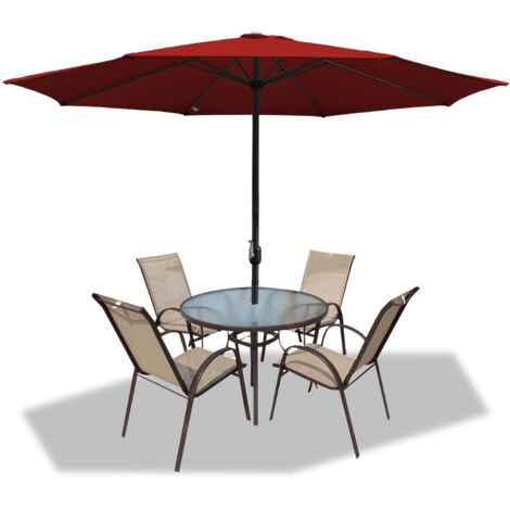 Parasol Ø350CM - Hauteur et Angle Réglables - Système de Manivelle, Rouge, Parasol de plage (1/5)