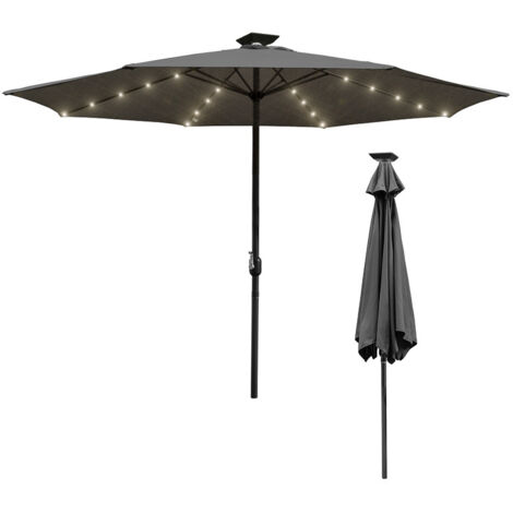 Parasol avec LED 350 cm avec protection UV 30+ Manivelle Pliable Alu Balcon Terrasse Jardin Parasol à manivelle Marché Gris (1/5)