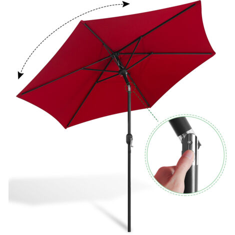 Parasol de jardin 2.7m hydrofuge avec manivelle jardin UV40+ balcon extérieur, rouge, 2.7m (1/5)
