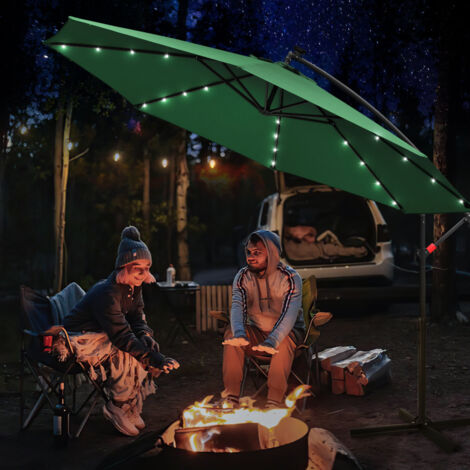 Parasol avec LED 350 cm avec protection UV 30+ Manivelle Pliable Rond Parasol Terrasse Jardin Balcon Manivelle Parasol Marché Vert (1/5)