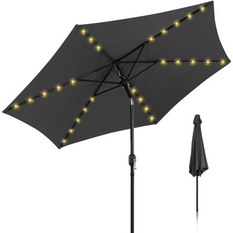 Parasol de Jardin Dia 270 CM Strucutre en Métal Robuste Anti-UV, Gris, Parapluie hawaïen, Parapluie d'extérieur, vec 36 LED Solaire (1/5)